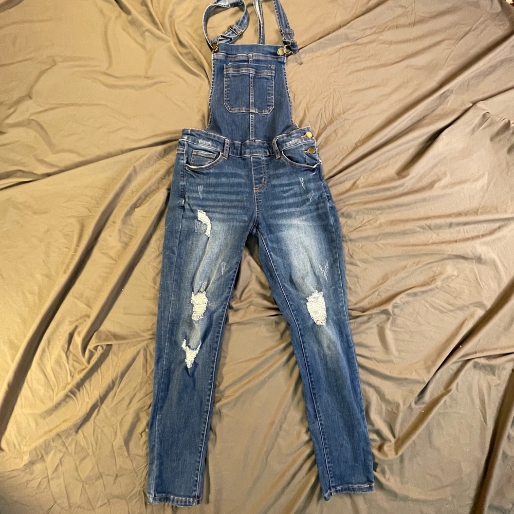 Wax Jean Basic Denim Distressed Skinny Ankle Overalls Small